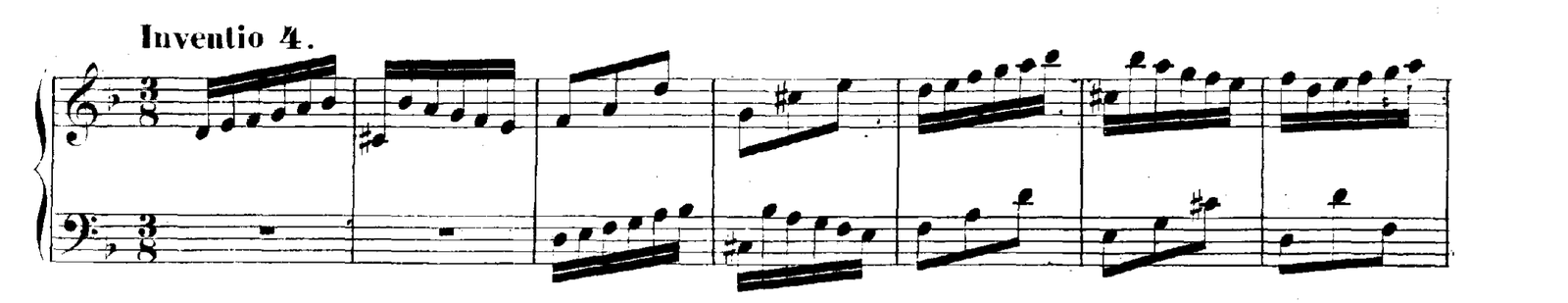 Invention No. 4 in D minor, original edition, page 20, bars 1–7