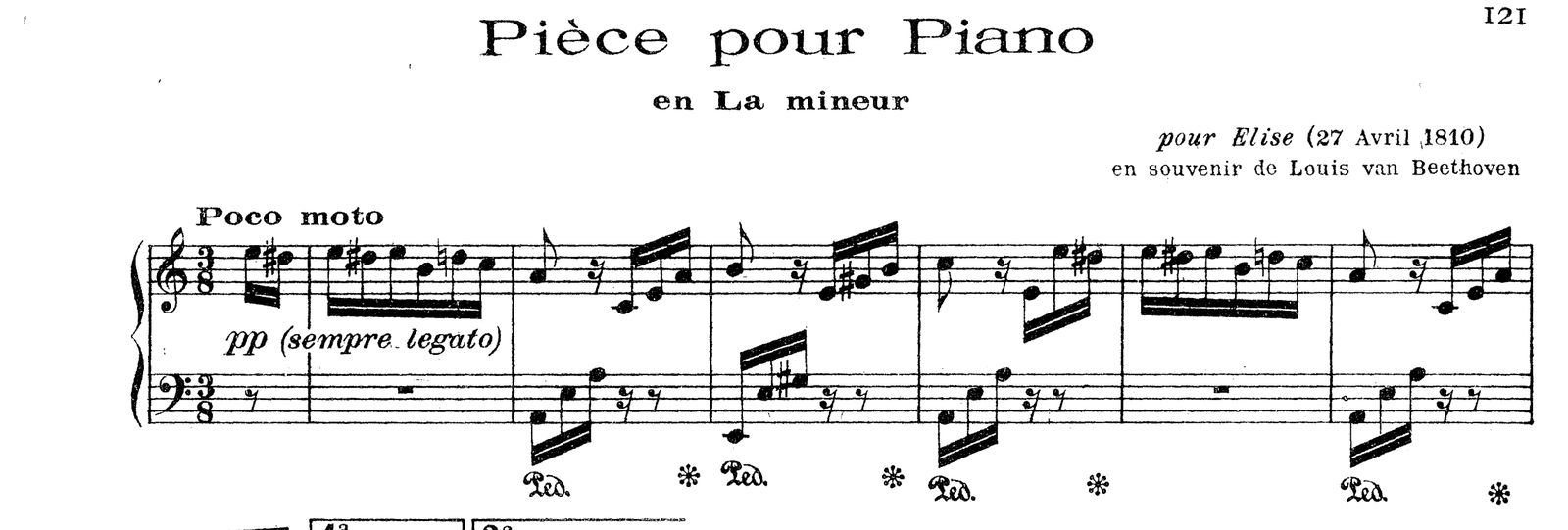 Für Elise (Bagatelle in A minor), original edition, page 131, bars 0–6