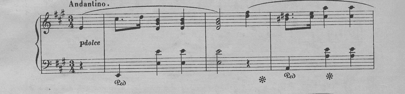 Prelude in A major, Op. 28 No. 7, original edition, page 13, bars 0–3