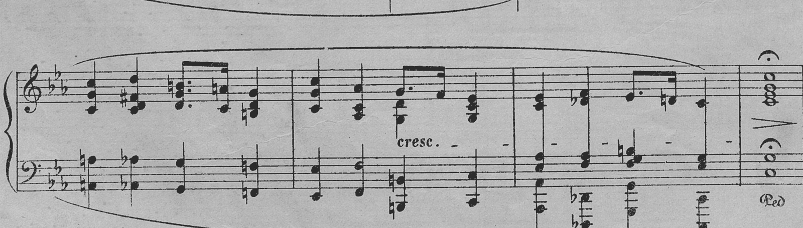 Prelude in C minor, Op. 28 No. 20, original edition, page 46, bars 10–13