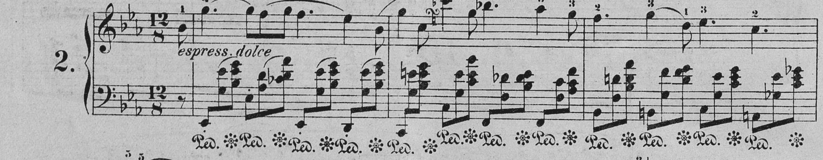 Nocturne in Eb major, Op. 9 No. 2, original edition, page 18, bars 0–3