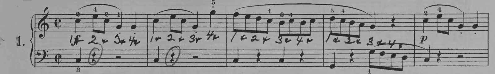 Sonatina No. 1 in C major, Op. 36 No. 1: I. Allegro, original edition, page 5, bars 1–5
